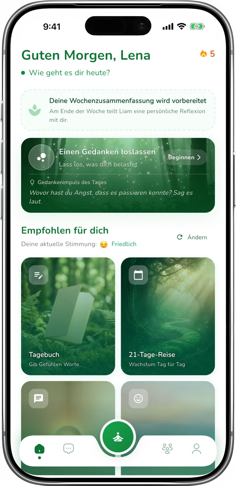 relif App gegen Angst mit Beruhigungstechniken und dem Chat mit KI-Begleiter Liam